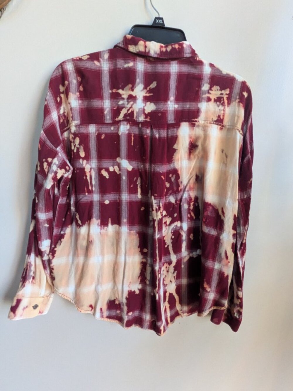 mystree bottom down long sleeve collared top beige burgundy design size S #607 - Picture 5 of 5